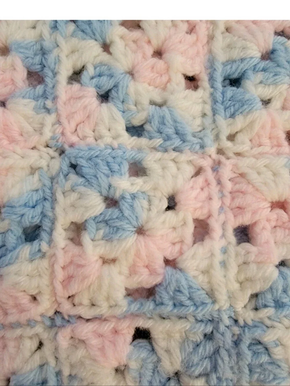 Handmade Pastel Crochet Baby Blanket - Blue White & Pink